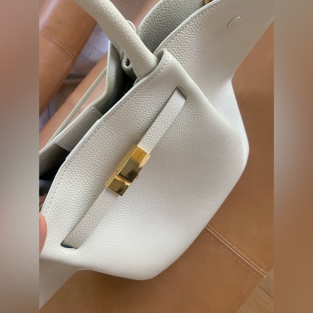 DeMellier Pebbled Leather Tote in Light Gray with Gold Hardware - Picture 4 of 8